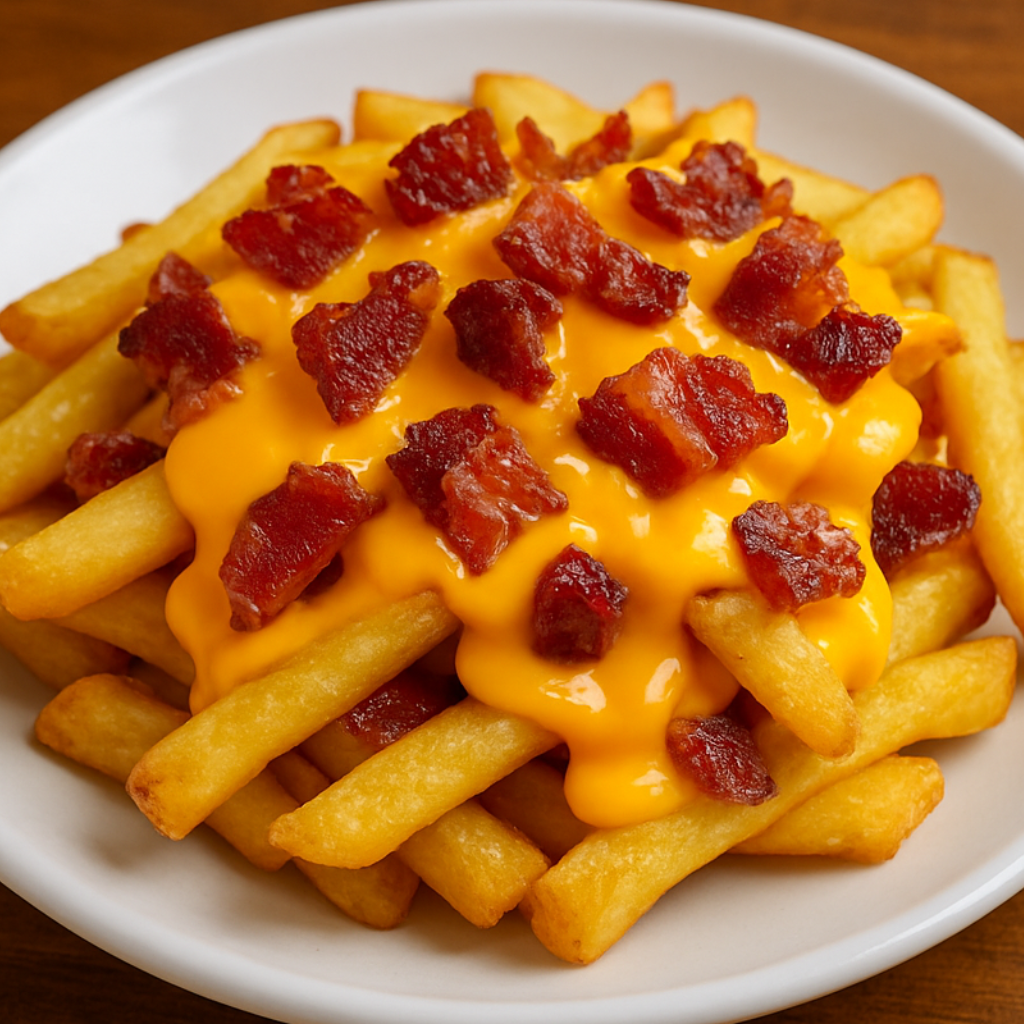 57/58 Pommes Frites Bacon und Cheddar Klein/Groß