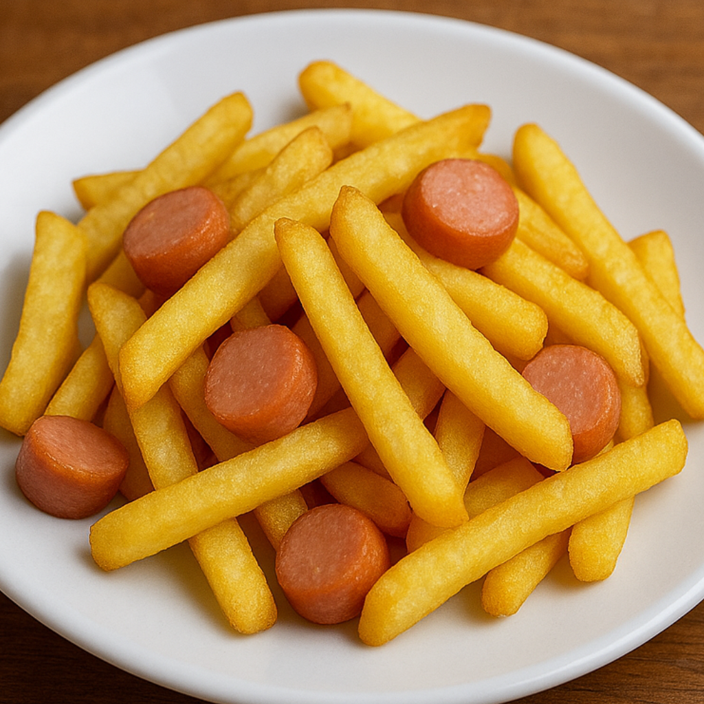 59/60 Pommes Frites mit Würstel Klein/Groß